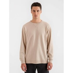 Eddie Bauer Beige Waffle Knit Crew Neck Ribbed Cuffs Thermal Shirt XL Mens